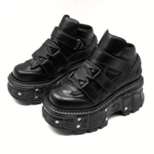 Fashion Punk Women's Sneakers Round Toe High Top Straps Platform Thick Sole Screws Accents Running Hiking Daily Walking Short Boots - 黑色 - 查看 5