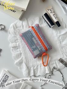 <Color Your Day, Carry Your Essentials>, Mini Mesh Zipper Bag Cosmetic Pouch, Available In Multiple Colors, Convenient Coin Purse Key Holder Card Case Lipstick Bag - Multicolor - View 3