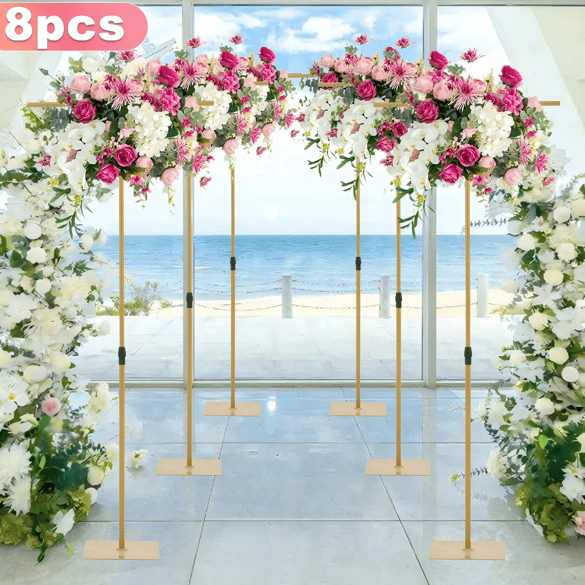 Vincidern 8 CÁI Chân đế phông nền kim loại, Chiều cao có thể điều chỉnh màu vàng - Chân đế phông nền kim loại chịu lực nặng Trang trí cho đám cưới, tiệc sinh nhật, tiệc chia tay cuộc sống độc thân, kỷ niệm, Giáng sinh, trang trí Halloween Trang trí Giáng sinh Quà tặng Giáng sinh Trang trí Giáng sinh - Cổng Vàng - Xem 1