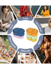 1 pieza Caja de aperitivos reutilizable de silicona con tapa, diseño de doble capa mini, contenedor portátil de almacenamiento de alimentos de silicona para picnic, escuela, oficina y talla grande - Multicolor - Ver 8