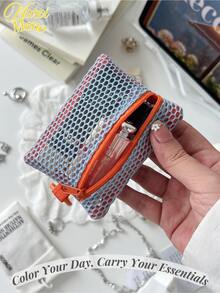 <Color Your Day, Carry Your Essentials>, Mini Mesh Zipper Bag Cosmetic Pouch, Available In Multiple Colors, Convenient Coin Purse Key Holder Card Case Lipstick Bag - Multicolor - View 8