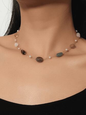 1 件天然石项链，适合女性日常、度假和派对佩戴