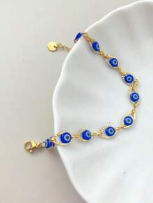 1 Minimalist Retro High-End Navy Blue Eyeball Devil's Eye Tennis Bracelet, Suitable For Holiday Parties And Daily Commuting - one-size - View 2