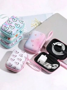 1 pieza Bolsa con forma de corazón impresa en EVA para cable de datos, cargador, monedas, artículos pequeños