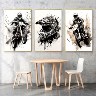 1/3PCS Canvas Poster, Creative Graffiti Motorbike Art Poster, Canvas Print Minimalist Motocross Dirt Motorbike Picture Painting, Optional Wooden-Framed Paintings,Ideal Gift For Bedroom Living Room Corridor, Wall Art, Wall Decor, Winter Decor, Room Decoration