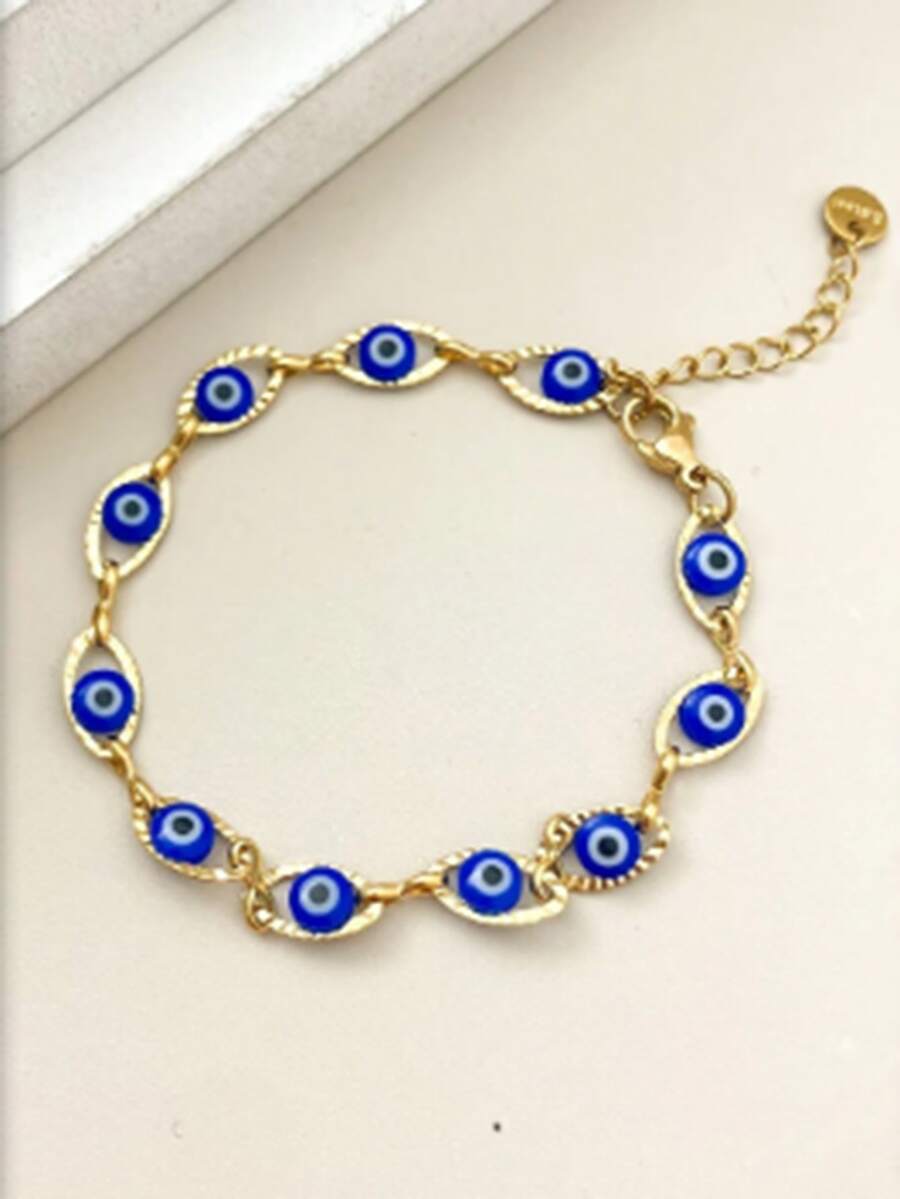 1 Minimalist Retro High-End Navy Blue Eyeball Devil's Eye Tennis Bracelet, Suitable For Holiday Parties And Daily Commuting - one-size - View 1