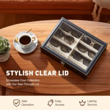 8 Slots Leather Multi Sunglasses Organizer For Women Men, Eyeglasses Eyewear Display Case, Jewelry Watch Organizer, Sunglasses Jewelry Collection Case, Sunglass Glasses Storage Holder Box - Đen và trắng - Xem 9