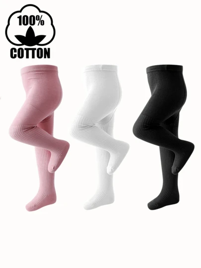 3双装纯棉儿童连裤袜，纯色百搭女童打底裤，秋/春季婴儿袜