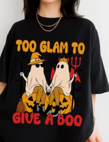 Cute Halloween Ghost And Cat Png, Retro Spooky Floral Halloween Png, Halloween Png, Funny Halloween  T-Shirt - 黑色 - 查看 1