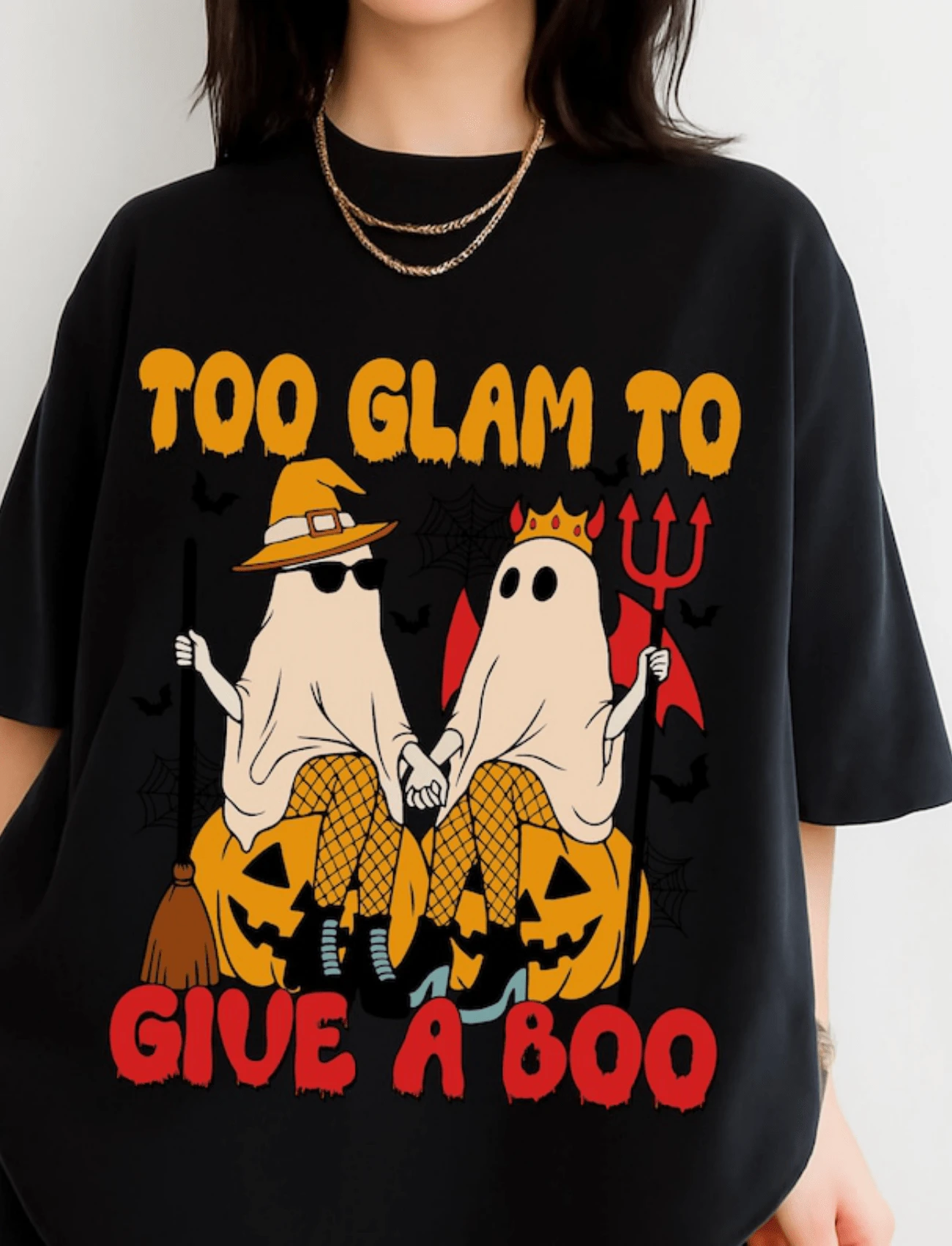 Cute Halloween Ghost And Cat Png, Retro Spooky Floral Halloween Png, Halloween Png, Funny Halloween  T-Shirt - 黑色 - 查看 1