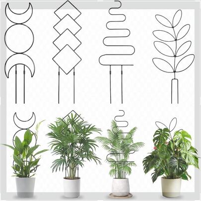 4 Packs Small Trellis For Potted Plants, Trellis For Potted Plants With 4 Different Black Iron Patterns And Ties, Trellis For Climbing Plants Indoor For Vine Ivy Flower Plant Support