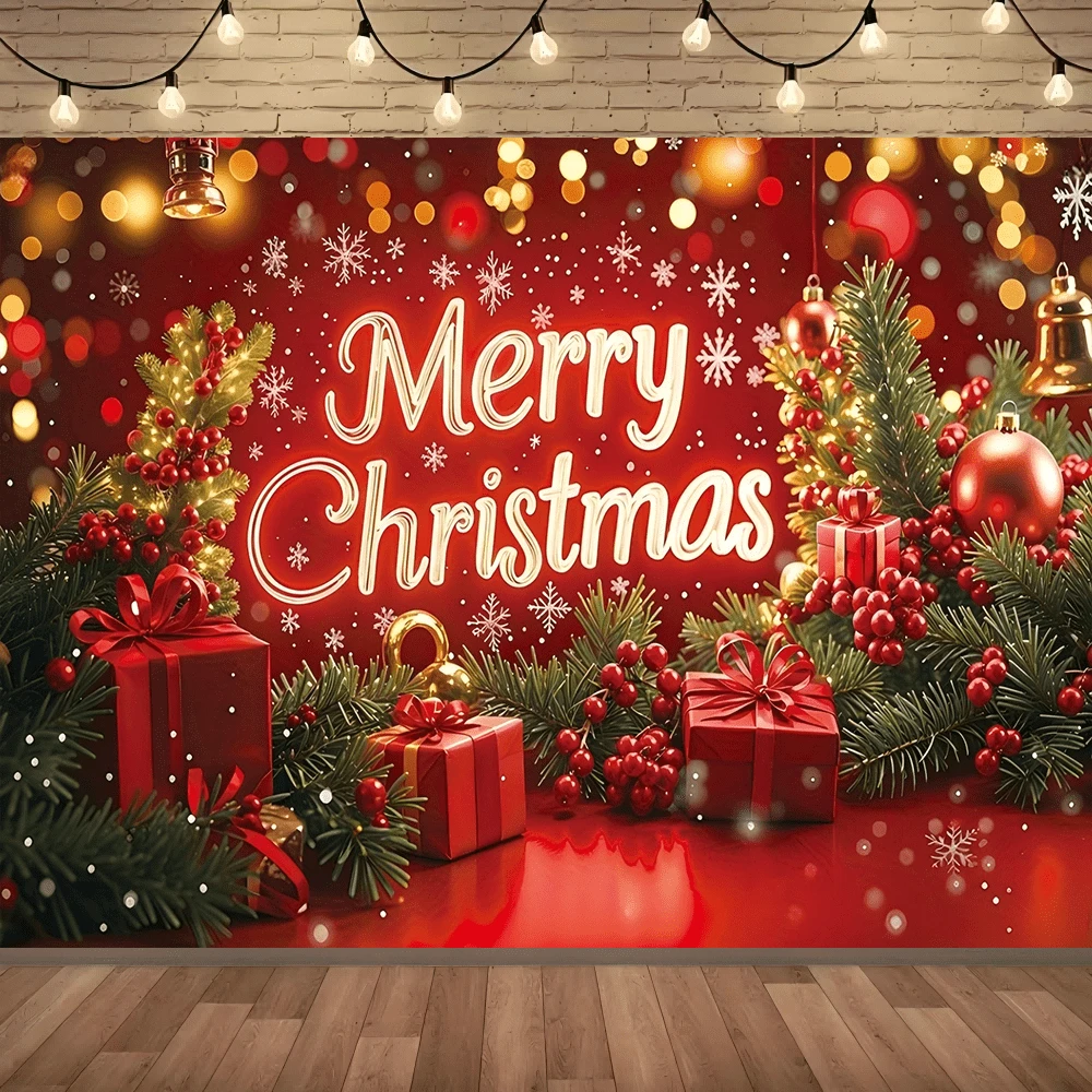 1pc Christmas Party Banner, Made Of Polyester Material, Christmas Gift Background Picture, Suitable For Indoor And Outdoor Decoration, Festival Decoration, Christmas Party Decoration, Courtyard Decoration, Photography Background Decoration