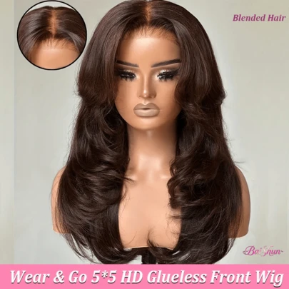 5*5 13*4 13*6 #4 Brown Long Body Wave HD Lace Front Wigs 8-34 Inch 200% Density Lace Front Wigs Human Frontal Hair Pre-Plucked Glueless Wigs Human Frontal Hair Wavy Wig For Women Brazilian Virgin Hair With Baby Hair Natural Blended Hair