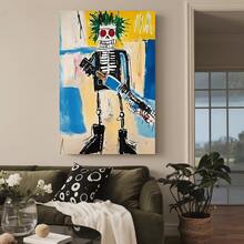 Framed Canvas Poster Print Wall Art 1pc Jean-Michel Basquiat-Inspired Abstract Expressionist Canvas Painting - Modern Neo-Expressionism Wall Art With Bold Black, Green, Red, Blue, Yellow - Ready-To-Hang Wood Frame Decor  - Perfect For Living Room, Office, Cafe - Holiday Gift For Christmas, Easter, New Year , Art Prints Wall Decor, Home Decoration, Contemporary Artwork, Highquality Print,  Artwork, Interior Designers, 2D Flat, Perfect For Room Decor - Framed(Framed(框架)) - 查看 3