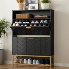 Black Slim Shoe Cabinet With 2 Flip Drawers Narrow Entryway Shoe Storage Organizer With Shelf And Top Cubby - màu đen - Xem 7