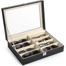 8 Slots Leather Multi Sunglasses Organizer For Women Men, Eyeglasses Eyewear Display Case, Jewelry Watch Organizer, Sunglasses Jewelry Collection Case, Sunglass Glasses Storage Holder Box - Đen và trắng - Xem 2
