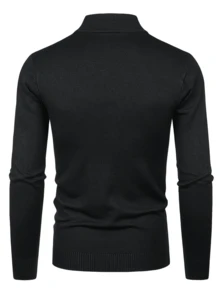 GRDR Men's Autumn/Winter Solid Color Half-High Neck Long Sleeve Sweater - Black - View 9