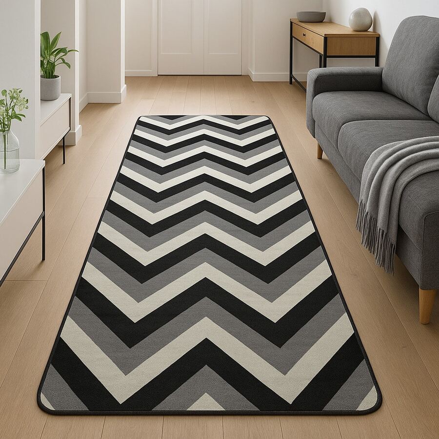 Geometric Runner 2.00m X 60cm Raschel Print For Hallway, Kitchen And Bedroom - 白色 - 查看 1