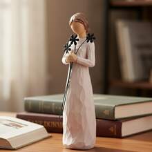 1 Piece Of Girl Sculpture Holding Wire Flower, High-Quality Resin Material, Delicate Texture Details, Art Installation For The Living Room Desktop, Blessing Gift For Friends And Sisters, Perfect Gift Choice For Christmas Birthday Party - 白色 - 查看 5
