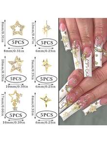 30pcs Gold Star Nail Art Decorations, Shiny 3D Star Nail Gems, Starry Nail Art Accessories, Y2K Style Decor, Suitable For Acrylic Nail Decoration Nails Nail Supplies - Gold - View 6