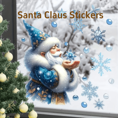 1pc Creative Christmas Santa Claus Pattern Sticker, Reindeer Snowflake Reindeer, Christmas Snowflake Glass Window Sticker, Christmas Decorative Sticker, Christmas Snowflake Santa Claus Reindeer Snowman Sticker, Christmas Decorative Sticker