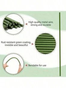 10-100个装 - 柔性植物支架 - 塑料支撑，仿橡胶袋玫瑰杆金属网花手工DIY花卉材料绿色铁丝假花枝，适用于室内外花卉和花园植物，耐用竹制植物支架提供强力支撑 - 彩色 - 查看 5