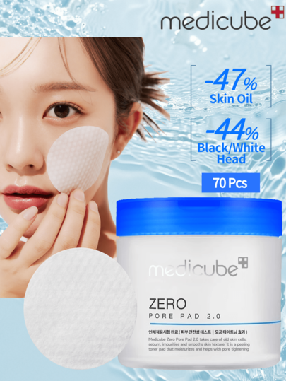  Medicube K-Beauty 70 Pcs/Box Zero Pore Pads 2.0, Dual-Textured Facial Toner Pads For Exfoliation And Pore Care With 4.5% AHA Lactic Acid & 0.45% BHA Salicylic Acid, Ideal For All Skin Types, Korean Skin Care
