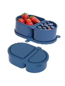 1 pieza Caja de aperitivos reutilizable de silicona con tapa, diseño de doble capa mini, contenedor portátil de almacenamiento de alimentos de silicona para picnic, escuela, oficina y talla grande - Multicolor - Ver 6