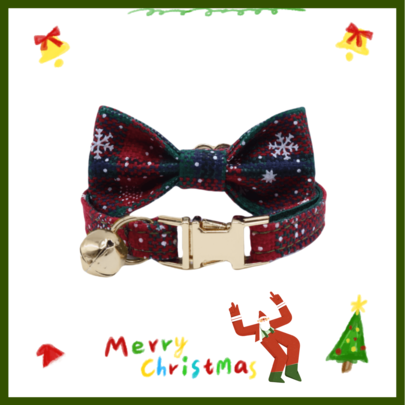 2 Pieces Of Adjustable Christmas-Themed Cat Collars With Bows. Soft And Durable With A Festive Red And Green Snowflake Pattern. Available In Multiple Sizes. Fashionable Pet Accessories. High-Quality Metal Hardware. Suitable For Small