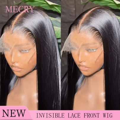 MECRY 200% 密度长直 5*5 蕾丝前假发，带婴儿头发 - 34 英寸预拉预烫预剪蕾丝前假发无胶混合发假发 - 混合发由人类前发与合成纤维和蛋白质细丝混合制成 - 戴上即可使用直发鲍勃假发 8-14 英寸 - 真发耳到耳预烫预剪透明高清蕾丝封口假发 - 适合所有人的巴西处女人类前发假发