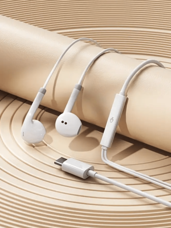 Type C Wired Earphones, 3.5mm Jack Round Plug, USB C Earbuds, Audio Headphones Electronic Calls And Music Bass Stereo In-Ear Headphones Compatible With Ipad/PC