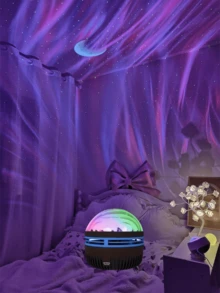 [Starry Northern Lights Decor] Starry Night & Northern Lights USB Projector - RGB Wave Light With Remote Control, Includes Non-Rechargeable Batteries, Ideal For Bedroom And Living Room Decor