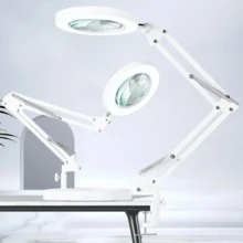 Magnifier LED Lamp, 10X Magnifying Glass Desk Table Light Reading Lamp With Base And Clip, Dimmable, Adjustable Warm And Cool Lights, Adjustable Rocker Arm - trắng - Xem 1