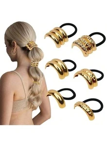 Set da 7 pezzi/6 pezzi/5 pezzi/1 pezzo di fermagli per capelli in metallo minimalisti, elastici per coda di cavallo, elastici per capelli, scrunchies, corda per capelli elastica, accessori per capelli, regali
