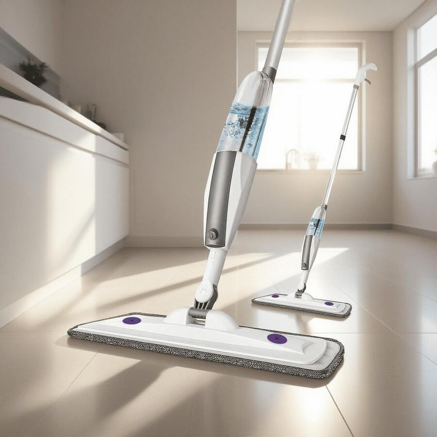 Spray Mop With 6-Mop Combo Set. Household Spray Mop, Floor Mop, Stainless Steel Handle Built To Last. Spray-Rotating Flat Mop, Wet/Dry Dual-Use Mop, Innovative Spray Mop, Disinfecting Mop, Multi-Purpose Mop, Flat Mop. Easy To Clean, Keeps Hands Mess-Free. Household Cleaning Tool. Ideal For Cleaning Living Rooms, Bathrooms, Kitchens, Student Dorms, Floors, Tiles, Marble, Glass, And More. Holiday Gift. Holidays, Gifts. - trắng - Xem 1