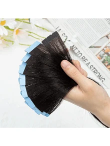 10pcs/Pack Mini Tape-In Hair Extensions, Real Human Hair, Highlighted Blonde, Invisible Skin Weft, Non-Remy, Tape-In Hair Extensions - S1B - View 13
