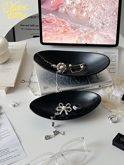 <Naviguez dans le style, ancrez vos trésors>, 1 pièce Plateau à bijoux noir ovale élégant - Rangement multifonctionnel pour bagues, boucles d'oreilles, colliers | Organisateur de décoration pour la maison, cadeau de pendaison de crémaillère/anniversaire Rentrée scolaire
