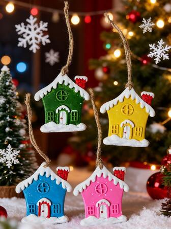 1pc European Style Mini House Hanging Ornament, Suitable For Christmas Holiday Decoration, Christmas Tree Decor, Scenery Layout, Small Pendant Home Decor Christmas Decorations Room Decor Winter