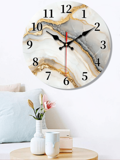 Pc 10 Inch/12 Inch Elegante Silent Marble Pattern Wooden Wand Klok Moderne Home Art Goud Accents, Ideal Living Room, Bedroom, Kitchen, Office Battery Operated (AA Not Included), Room