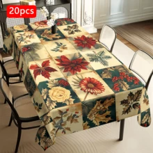 1/20pcs Christmas Tablecloth, Christmas Flowers, Floral Pattern Tablecloth, Durable And Easy To Clean Polyester Fabric - Rectangular Dining Table Coffee Table Decoration - Suitable For Family Gatherings, Offices, Restaurants Festive Atmosphere - Christmas Theme Design, Machine-Made Quality - Multicolor - View 15