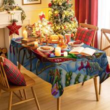 1/20 Stücke Weihnachtstischdecke mit Rentier, das den Weihnachtsmann und Geschenkbox Muster zieht, festliche Tischdecke, geeignet für Catering, Partys und Heimdekoration - strapazierfähiges Material, maschinell hergestellt, perfekt als Weihnachtsgeschenk und für Neujahrsfeiern, Weihnachtstischdekoration, Weihnachtsdekoration - Verschiedenfarbig - Übersicht 4