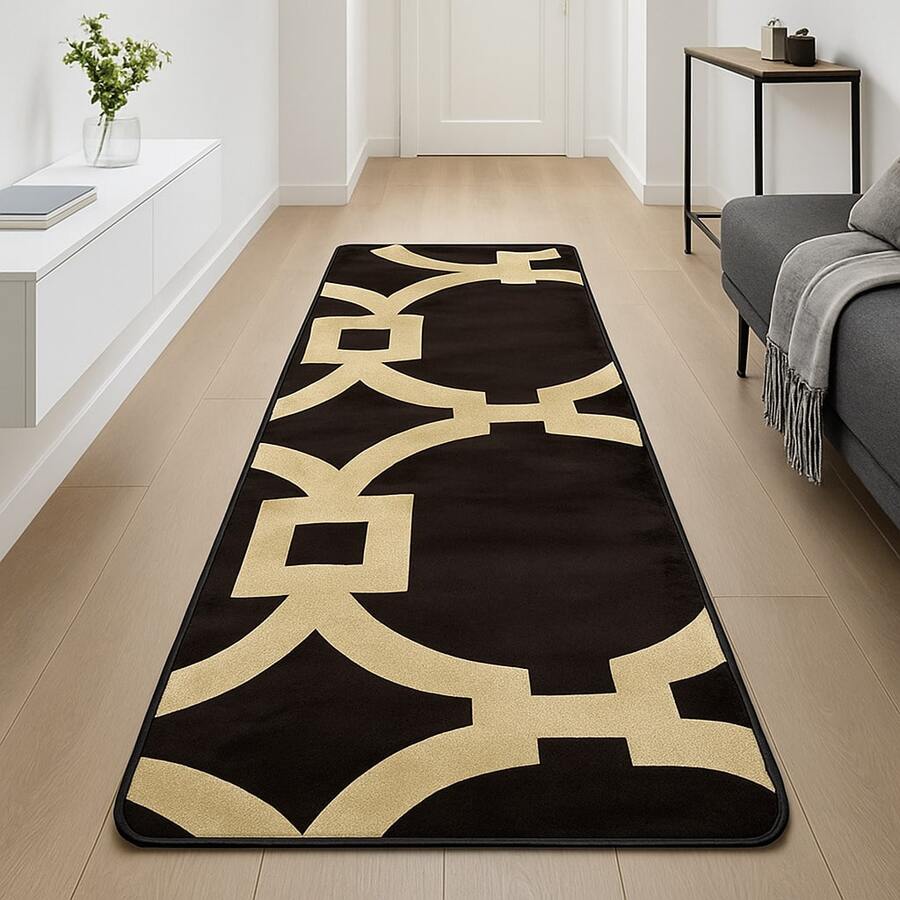 Geometric Runner 2.00m X 60cm Raschel Print For Hallway, Kitchen And Bedroom - 鏽棕色 - 查看 1