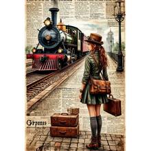 5D Diamond Painting Kit Steampunk Train Girl Canvas Wall Art,5D Full Drill Round Diamond Painting Kit, Mosaic Craft For Beginners, Home Decor,Holiday Gifts - Multicolor - View 8