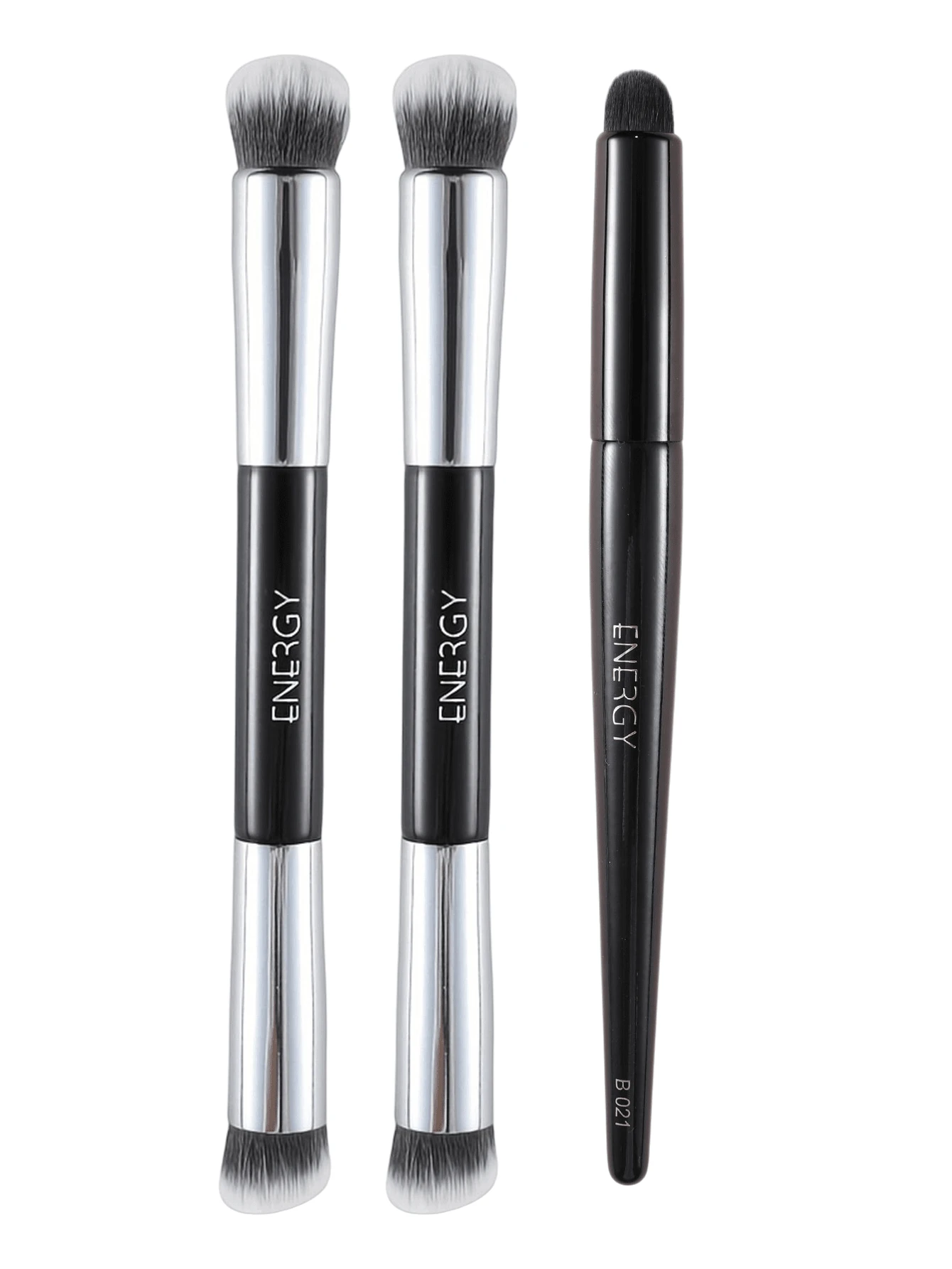 ENERGY 3PCS Makeup Brush Set – 2 Double Ended Concealer & Blending Brushes + 1 Bullet Eyeshadow Brush, Soft Bristles, Professional Beauty Tools,Giveaways - Black - View 1