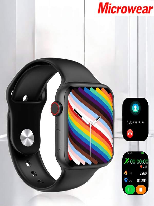 Microwear 2.06英寸TFT屏幕女性智能手表，健身追踪器，兼容安卓/iOS智能手机，具备血压监测、来电和短信提醒、心率、睡眠和月经周期追踪功能。