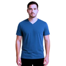 playera camiseta hombre algodon cuello V - Azul - Ver 3