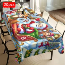 1/20 Stücke Weihnachtstischdecke mit Rentier, das den Weihnachtsmann und Geschenkbox Muster zieht, festliche Tischdecke, geeignet für Catering, Partys und Heimdekoration - strapazierfähiges Material, maschinell hergestellt, perfekt als Weihnachtsgeschenk und für Neujahrsfeiern, Weihnachtstischdekoration, Weihnachtsdekoration - Verschiedenfarbig - Übersicht 12