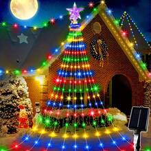 1 Stück 280 LED Solar-betriebene Fairy Lichterkette, geeignet für Camping, Garten-Party, Wand, Landschaft, Zelt Dekoration, Weihnachten, Halloween, Party, Hochzeit und Thanksgiving Geschenk - 3m/9,8ft 8 Modi Wasserfall Baum Lichter IP54 Innen- und Außenbereich Weihnachtsbaum Dekorationen