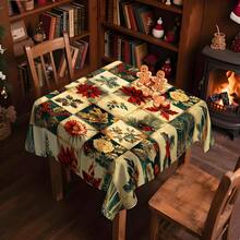 1/20pcs Christmas Tablecloth, Christmas Flowers, Floral Pattern Tablecloth, Durable And Easy To Clean Polyester Fabric - Rectangular Dining Table Coffee Table Decoration - Suitable For Family Gatherings, Offices, Restaurants Festive Atmosphere - Christmas Theme Design, Machine-Made Quality - Multicolor - View 12