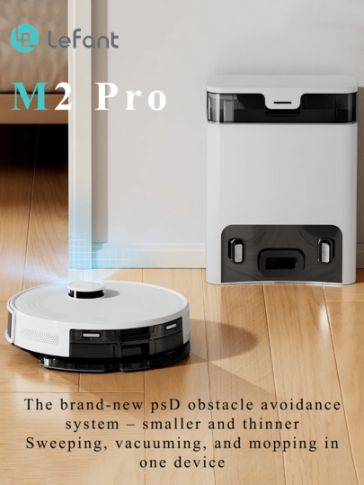 Robot aspirador y friegasuelos LEFANT M2 Pro | Succión de 5500 Pa, Mapeo LiDAR, Vaciado automático durante 45 días, Mapeo inteligente, 140 min, Control por Wi-Fi/App/Voz, Limpieza multisuelo, Apta para pelo de mascotas